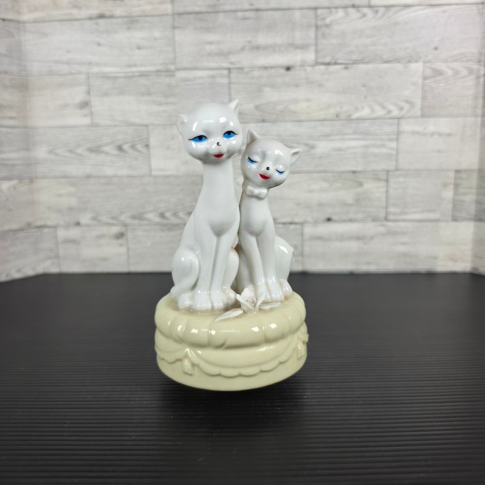 Vintage Siamese Long Neck Cat Music Box True Love Melody Green Eyes 1950s Tested